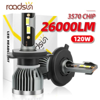 roadsun H7 LED Headlight H11 H1 H3 9005 9006 HB3 HB4 880 9007 H13 H4 Led Headlights Bulb For Car 12V 120W 26000LM 3570 CSP Chip