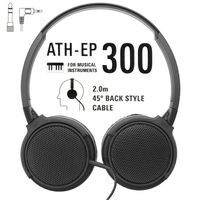 又敗家@日本Audio-Technica鐵三角樂器專用開放型動圈式L型3.5mm監聽耳機ATH-EP300(耳罩可折水平;40mm驅動;附6.3mm轉接器;線長2米)亦適錄音設備【全館299超取免運】