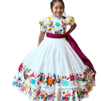 Traditional Embroidery Flower Girls Dresses 2024 Mariachi Kids Fancy Christmas Birthday Toddler Mexican Dress Pageant Charro