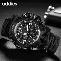 ADDIES Military Survive Outdoor LED Digital Watch Multifunction Compass Whistles Waterproof Quartz Army Watch relogio masculino