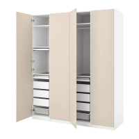 PAX/REINSVOLL 衣櫃/衣櫥組合, 白色/灰米色, 200x60x236 公分