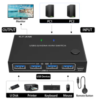 USB 3.0 HDMI KVM Switch HD 4K@60Hz KVM HDMI Switch Controls 2 Computers Or Laptop Monitors Dual Input Display 18Gbps High Rate