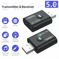 USB 5.0 Bluetooth Audio Receiver Transmitter Adapter AUX 3.5mm Audio 2 IN 1 Wireless Transmitter TR6 For Home Car Music System