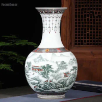 Porcelain Vase Large Jingdezhen Ceramic Vase Landscape Tree Mountain Office Hallway Decor Chinese Export Vase Floor Vase Large