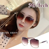 【MR.TECH 米特克】UV400太陽眼鏡時尚女仕大框矩方框墨鏡(魅力簍空金屬矩方大框1137含珍珠掛鍊)