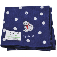 agnes b. 可愛北極熊繽紛雪點品牌LOGO圖騰帕領巾(深藍底)