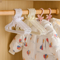 1PC Plastic Clothes Hanger Imitation Pearl Bow Hanger Closet Wardrobe Save-space Storage Organizer D