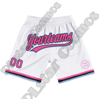 Basketball shorts featuring team logo and jersey number, retro design, breathable mesh fabric, 3D pr