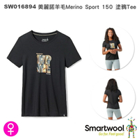 【速捷戶外】美國 Smartwool SW016894 女 Merino Sport 150 美麗諾羊毛塗鴉短Tee(The Worst Crew黑色),柔順,透氣,排汗, 抗UV