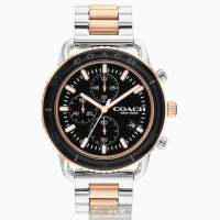 【COACH】COACH蔻馳男錶型號CH00119(黑色錶面黑金錶殼金銀相間精鋼錶帶款)