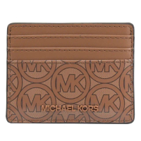 【Michael Kors】經典圓標MK印花拼接信用卡名片夾隨身卡(咖)