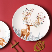 盤子森系創意麋鹿風陶瓷盤網紅西餐盤北歐小精致牛排盤子家用菜盤
