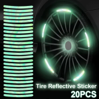 20PCS Car Wheel Tire Hub Reflective Sticker Reflective Stripes Tape Motorcycle Car Night Driving Safety Warning Stickers