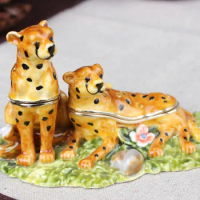 Tiger Animal Collectible Statue Figurine Pewter Crystal Cute Tiger Jewely Trinket Box