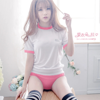 【愛衣朵拉】日本運動服 體操服 SML 粉紅色短袖T恤體育服+三角褲(角色扮演 運動服 體操服 體育服)