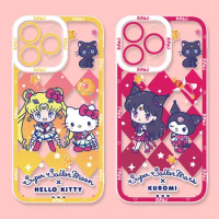 Sanrio Hello Kitty Kuromi Iphone Phone Case Cute Anime Gifts Applicable Iphone 15 14 13 Anti Drop Transparent Protective Shell