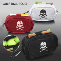 Mini GOLF Ball Bag with 2 Tees Holder Storage Pouch Portable Skull GOLF Handbag Clutch Bag Zipper Carabiner Waist Pack