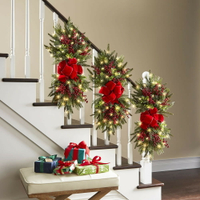 聖誕樓梯掛件植絨仿真植物墻面裝飾花環樹枝冬青場景布置聖誕裝飾 全館免運