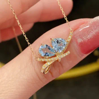 SX710 Solid 18K Yellow Gold Nature 1.3ct Blue Aquamarine Gemstones Pendants Necklaces for Women Fine Jewelry for Women Gifts