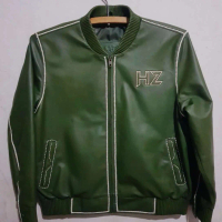 Jaket Kulit Casual Hijau Sulam HZ Jaket Kulit Garut FLO-76