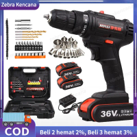 【53PCS】2 in 1 Cordless Electric Drill Impact Drill 36 Volt Mesin Bor Baterai Original Bor Listrik Bo