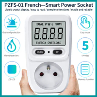 220V Electricity Power Meter Wattmeter LCD Energy Meter Socket Electric Tester EU FR Measuring Outlet Power Analyzer