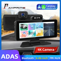 AMPrime 6.86" Dash Cam Car DVR ADAS 4K Front Camera Wireless Carplay Android auto Monitor Dashboard Recorder Airplay IPS Screen