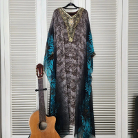 kaftan elegant motif blue renda gold