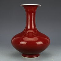 清乾隆祭紅釉瓶 古董古玩 單色釉瓷器 仿古瓷器擺件 全手工收藏品