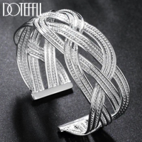 DOTEFFIL 925 Sterling Silver Intertwined Cross Bangle Bracelet For Woman Man Wedding Engagement Fashion Charm Party Jewelry