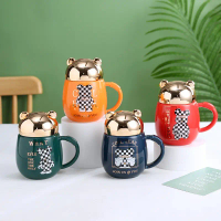 400ml Bear Ears Ceramic Mug With Screw Lid Cartoon Tracing Gold Large Capacity Drinking Water Breakf