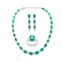 Messi Jewelry Customized 925 Sterling Silver Lab Grown Emerald DEF Moissanite Necklace Earrings Ring Fashion Jewelry Set