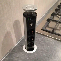 3 European power Plug Outlet Pop Up Power Point Socket Pull Home Kitchen Unit Worktop Table Retractable USB Charger 2pcs/set