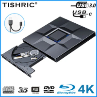 TISHRIC External Optical Drive Blu-Ray Burner USB3.0 TYPE-C Cable 4K DVD Player 3D Blu-Ray DVD Burner Drive For Windows/IOS