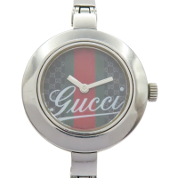 【二手名牌BRAND OFF】GUCCI 古馳 紅/綠/黑 錶盤 不鏽鋼 105 Series 腕錶
