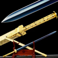 Gold Dragon Chinese Han Dynasty Jian Blue 1095 Carbon Steel Handmade Double Edge Sword