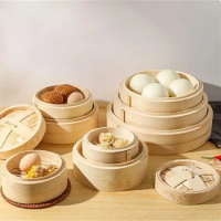 10/13/15cm Chinese Dumplings Bamboo Steamer Cooker with Lid Dimsum Steamer Fish Rice Vegetable Basket Kitchen Cooking Tools