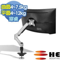 HE載重版.鋁合金穿桌型雙節懸臂懸浮式螢幕支架-H20AUi(適用曲面≤34吋4-7.5公斤/平面≤38吋4-12公斤)