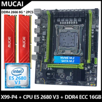 MUCAI X99 P4 Motherboard LGA 2011-3 Kit Set With Intel Xeon E5 2680 V3 CPU Processor And DDR4 16GB(2*8GB) 2666MHz RAM Memory