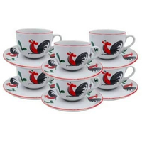 Gelas Ayam Set - Cangkir Keramik Motif Ayam - Cangkir Teh Jadul