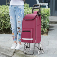 Folding Shopping Cart Trolley Portable Luggage Trailer Grocery with Storage Bag Stair Climbing Wheels Max Stable 100kg Bearing
