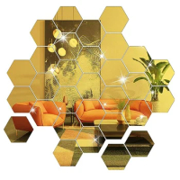 3D Mirror Wall Sticker Hexagon Acrylic Self Adhesive Mosaic Tile Decals Removable Wall Sticker DIY Home Decor Art Mirror Gold