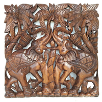 泰國柚木雕花板 60cm正方形 大象椰子樹 泰北玫瑰樣式全1入