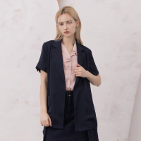 【MASTINA】OVERSIZE短袖西裝外套(深藍 米/魅力商品)