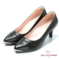 CUMAR優雅美型 簡約風格真皮高跟鞋-黑