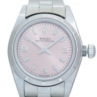 【二手名牌BRAND OFF】ROLEX 勞力士 不鏽鋼 粉色錶盤 Oyster Perpetual 自動上鍊 腕錶 76030