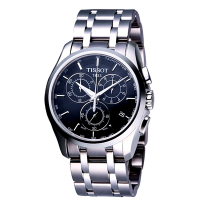 TISSOT 天梭 官方授權 Couturier 建構師系列計時腕錶 送禮首選-黑/39mm T0356171105100
