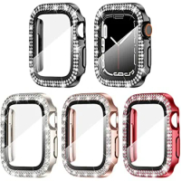 Diamond Cover for Apple Watch Case 45mm 41mm 38mm 42mm 44mm 40mm Tempered Glass+Bumper Screen Protector Series 9 8 7 6 5 4 3 SE