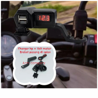 Charger hp motor + Volt meter aki motor + Breket pasang di spion
