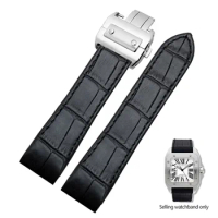 Genuine Leather Watchband for Cartier Santos 100 Watch Band Men Women Santos Glue Head Belt Folding Watch Strap 23mm